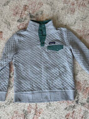 Patagonia Quilt Snap-T Pullover | Organic Cotton | Gray & Teal | Size S